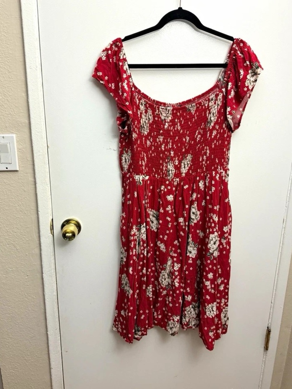 torrid Red Floral Smocked Mini Dress with Cap Sleeves